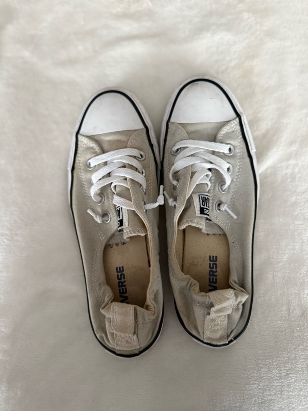 Converse Low Top Canvas Sneakers in Greige and White